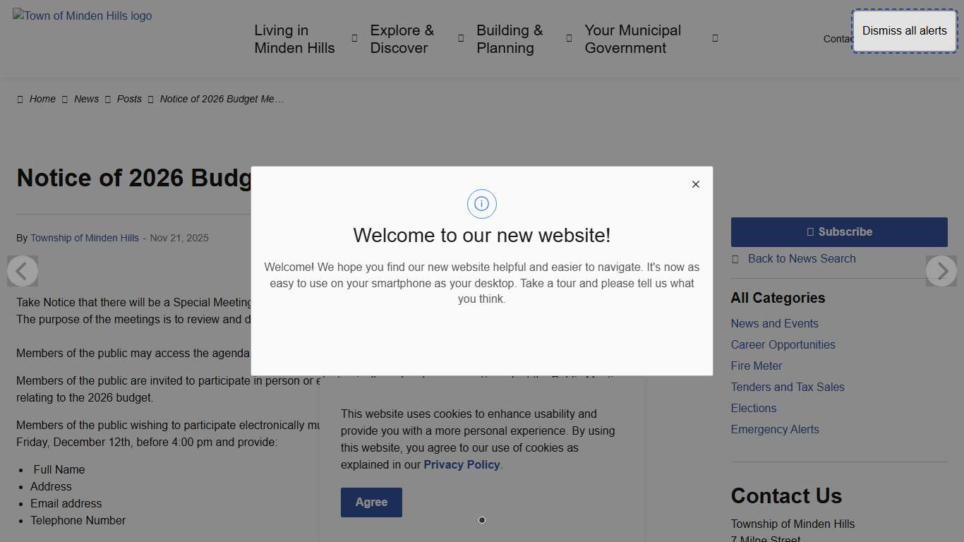 Notice of 2026 Budget Meetings | Township of Minden Hills